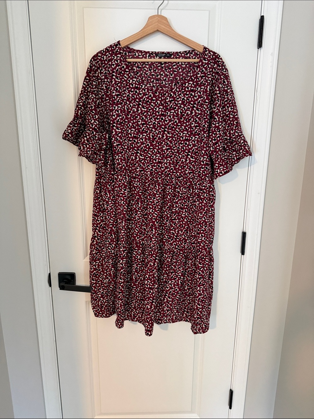 SHEIN Burgundy Animal-Print Midi Dress